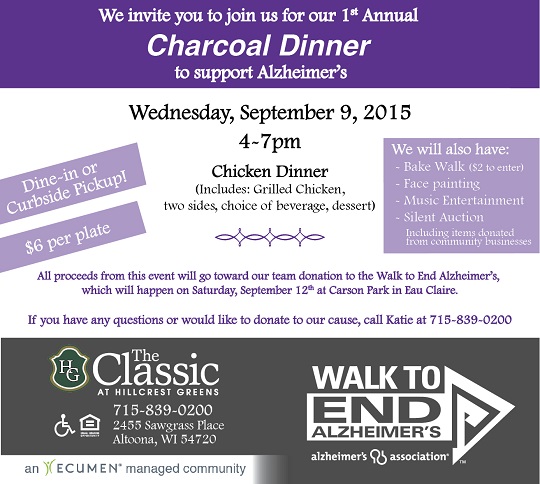 The Classic at Hillcrest Greens: Charcoal Dinner for Alzheimer's