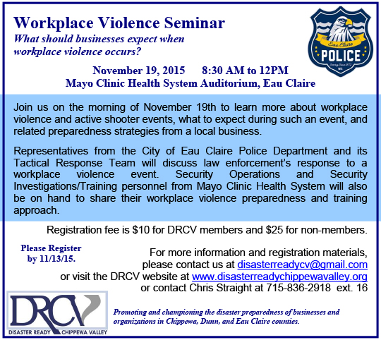 Disaster Ready Chippewa Valley Workplace Violence Seminar